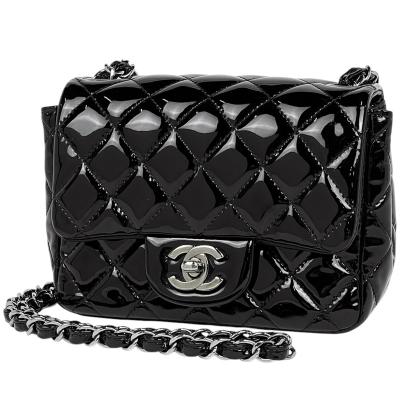 CHANEL シャネル エナメル チェーンバッグ 2way シルバー ブラック CHANEL エナメルチェーンバッグ シルバー ブラック レディース
