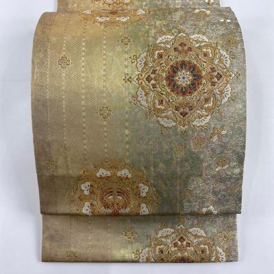 5k2433 袋帯　絹　正倉院文様　華文　金色　緑　花柄　和装　着物 5k2433 袋帯 絹 正倉院文様 華文 金色 緑 花柄 和装 着物