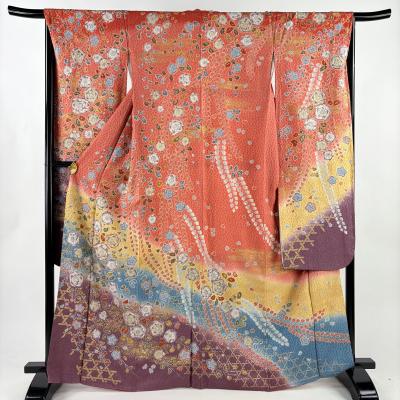 新品振袖　辻が花模様桜梅模様＊袷着物　ピンク金通し地　3RM51 新品振袖辻が花模様桜梅模様＊袷着物ピンク金通し地3RM51