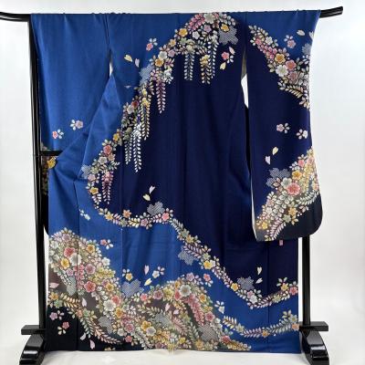 【美品】辻が花振袖7点セットトール丈172.5cm成人式フルセット帯新品KN59 くすみカラー古典 薄ピンク/やわらかい色 辻が花 大人っぽい くすみ系
