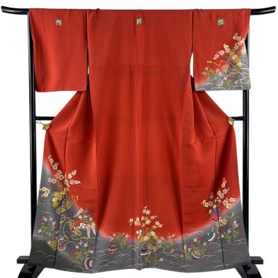 平和屋着物●ファッションデザイナー 花井幸子　六通柄袋帯　唐織　流水舞葉文　金糸　正絹　逸品　CABB5967hy 平和屋着物○ファッションデザイナー 花井幸子 六通柄袋帯 唐織 流水舞