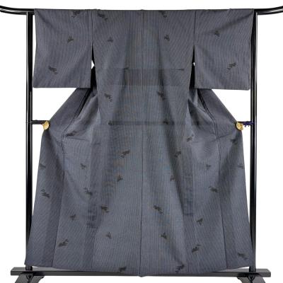 美品 紬 身丈157.5cm 裄丈64cm M 単衣 塩沢絣 証紙あり うさぎ 縦縞