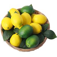 VEOAY Fake Fruit Artificial Lemons 3.1''×2.2'' Faux Lemon Fake Limes with Leaves Lifelike Fake Lemon Decor for Kitchen T | かめよしエクスプレス