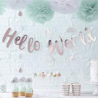 Ginger Ray Rose Gold Hello World Scripted Baby Shower Bunting Banner - Hello World | かめよしエクスプレス
