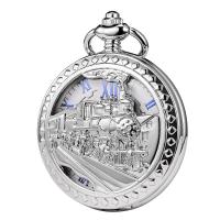 TREEWETO Mens Womens Antique Mechanical Pocket Watch Skeleton Silver Case Steam Train Railroad Roman Numerals | かめよしエクスプレス