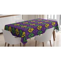 Ambesonne Mardi Gras Tablecloth Antique Old Fashioned Motifs in Mardi Gras Holiday Colors Tile Pattern Rectangular Table | かめよしエクスプレス