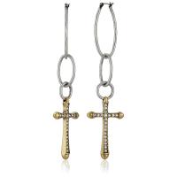 Lucky Brand Women's Hammered Hoop Cross Earring Silver Drop Earrings | かめよしエクスプレス