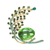 Dahlia Peacock Tail Emerald Crystal Brooch Pin - Gold | かめよしエクスプレス