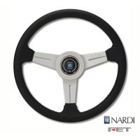 [ FET NARDI CLASSIC LEATHER 36φ ] 360mm スムースレザー ブラックレザー/シルバースポーク　品番： N131 (FET 正規品 ナルディ クラシック レザー) | KAZOON