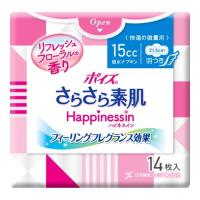 【あわせ買い2999円以上で送料無料】ポイズ さらさら素肌 Happinessin 吸水ナプキン 15cc 羽つき  リフレッシュフローラル 14枚入 | ケンコーライフ ヤフー店