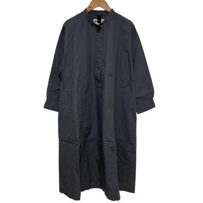 【美品】MHL.バンドカラー　プルオーバーワンピース　日本製　SIZE…Ⅱ 濃紺 肘が隠れる5分袖ベルスリーブ◎】ホールガーメント Aラインワンピース