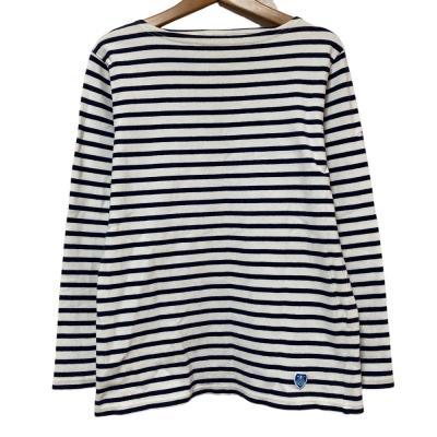 【美品】ORCIVAL リネン ボーダー カットソー　サイズ1 白ネイビー ORCIVAL レディースTシャツ、カットソー（色：ネイビー系）｜トップス