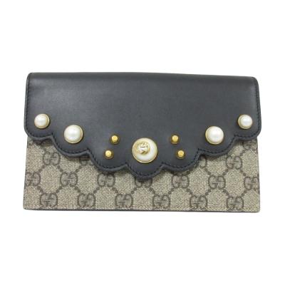 良品 GUCCI グッチ GGスプリーム スカラップ パール フラップ チェーンショルダーウォレット バッグ 431478 ブラック  レディース 古着 中古 USED GUCCI（グッチ） 良品 GGスプリーム スカラップ パール フラップ