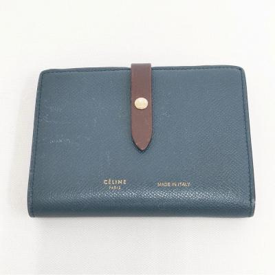 美品 セリーヌ 2つ折り財布 シボ レザー ブルー 上質 バイカラー 高級感 CELINE - 美品 セリーヌ 2つ折り財布 シボ レザー ブルー 上質 バイ