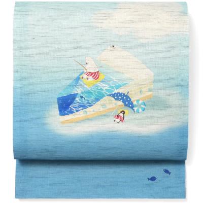 1点のみ 召しませ花 京袋帯 053 シロクマ メガネ 白くま 麻 帯