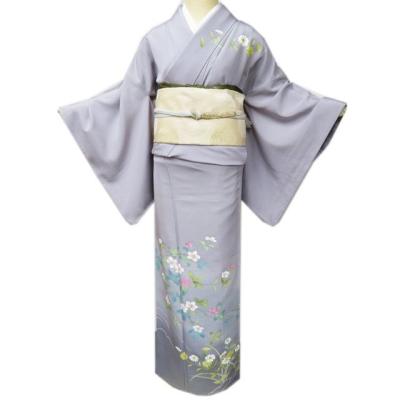 特選 小紋 着物 中古 正絹 袷 カジュアル 地模様 花模様 灰梅色 多色 身丈161cm 裄65cm M きもの北條 A1167-5 特選 小紋 着物 中古 正絹 袷 カジュアル 地模様 花模様 灰梅色 多色