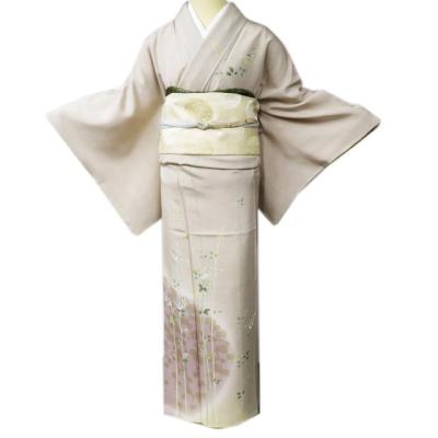 中古 訪問着 美品 青銅箔極美 花旅人 しつけ糸付き 綸子 正絹