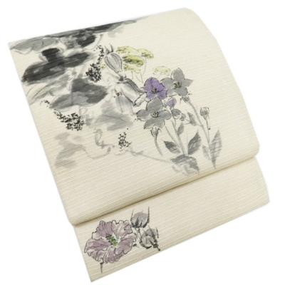 夏物 袋帯 未使用 正絹 カジュアル 仕立て上がり お太鼓柄 草花模様 深  