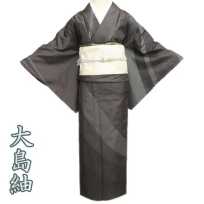 小紋　大島紬　縦縞　竹　梅　泥染　着物　019k 小紋 大島紬 縦縞 竹 梅 泥染 着物 019k - メルカリ