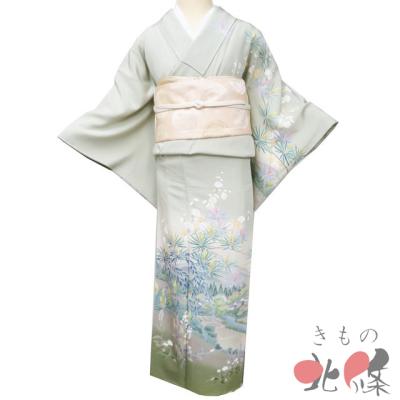 訪問着 着物 中古 フォーマル 作家物 落款 花の図  地模様 乙女色 多色 金 身丈169.5cm 裄71cm L トール ワイド きもの北條 A1103-4 訪問着 袷 着物 未使用 正絹 フォーマル 金通し 黒紫地 辻が花 新古品