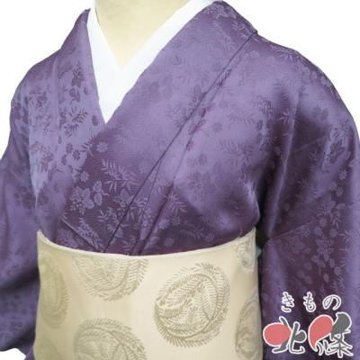 色無地 着物 未使用 正絹 袷 紋なし カジュアル 地模様 吉祥文様 桐竹菊模様 鳩羽色 身丈156.5cm 裄63cm M きもの北條 A1351-5 色無地 着物 未使用 正絹 袷 紋なし カジュアル 地模様 吉祥文様 桐竹