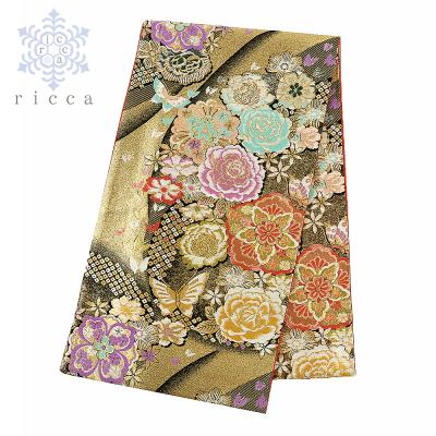 MO-3217 袋帯 フォーマル 色紙に蝶や花模様 金糸 白茶色