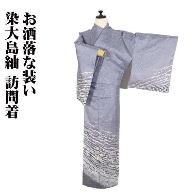 k-2079 白大島紬 ちらし亀甲 作家物 付下げ 正絹 袷 広衿