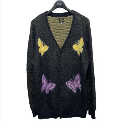 【美品】Needles ニードルス バタフライ柄カーディガン　ネイビー系 美品】Needles ニードルス バタフライ柄カーディガン ネイビー系 美品