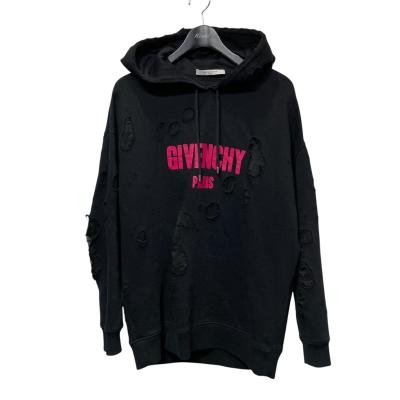 【極上美品】GIVENCHY ジバンシーデストロイ加工 ロゴパーカーブラック デストロイ加工】GIVENCHYジバンシィ スウェットブラック