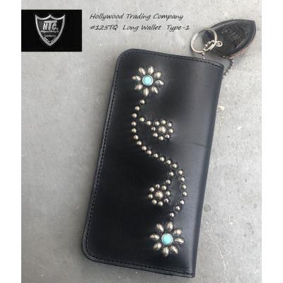 HTC ウォレットチェーン付き　スタッズ　長財布 HTC 長財布 チェーン 革 ブラック スタッズ