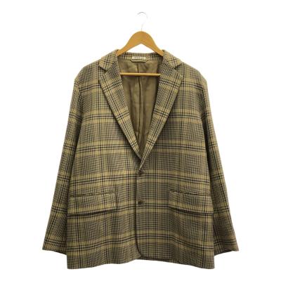 ★美品★オーラリー ノーカラーウールジャケット チェック S ドメブラ ☆美品☆オーラリー ノーカラーウールジャケット チェック S