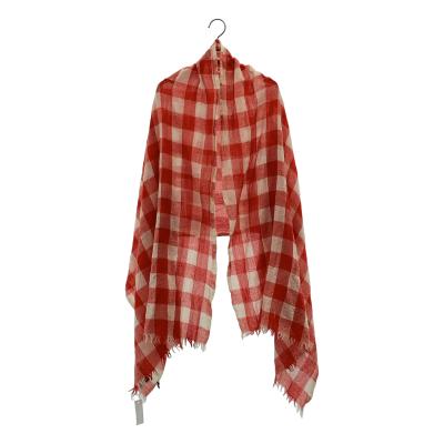 美品　コムデギャルソン　トリコ　チェック柄大判ストール 赤×白　インド製　ウール COMME des GARCONS レディースストール｜ファッション小物
