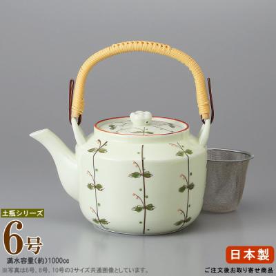 業務用急須 大容量の商品一覧 通販 - Yahoo!ショッピング エールネット(Ale-net) 急須 ポット （ステンレス 茶こし付き） 1800cc 有田焼 グリーン巻蝶 カゴ網付 １０号土瓶