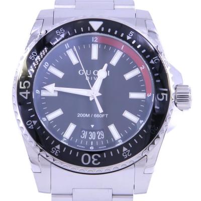 【美品】グッチ gucci 腕時計 DIVE ステンレスベルト クオーツ グッチ 時計 メンズ ダイブ YA136208A ブラック×シルバー