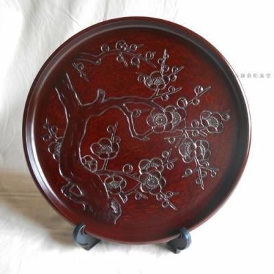 40cm 美品•アンティーク　お盆　鎌倉彫　枝梅 40cm 美品•アンティーク お盆 鎌倉彫 枝梅 鎌倉彫 丸盆 九寸 枝梅 :