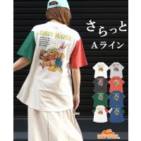 クリフメイヤー レディース KRIFF MAYER LADYS トップス 半袖 Tシャツ 体型カバー 春 夏 ゆったり 配色 綿100 カラフル キャンプラビット Aライン 半袖T | KRIFF MAYER Yahoo!店