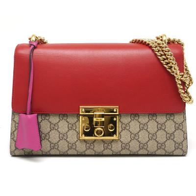 新品 グッチ 正規品 GG スプリームパドロックチェーンショルダーバック グッチ GGスプリーム パドロック PVC×レザー チェーンショルダー