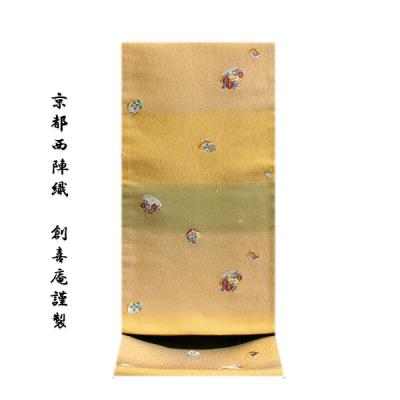 セール♪上代58万　西陣織　創喜庵謹製　茶色の太鼓柄袋帯着物　詩歌 きもの 和 袋帯 織文意匠鈴木 唐織 西陣織 正絹 フォーマル