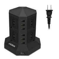 JIACHAN 電源タップタワー式 6個USB 8個コンセント 約 3ｍ 急速充電 雷ガード 過負荷保護 ブラック | La cachette