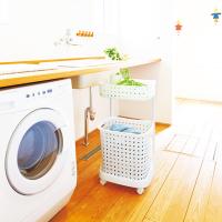 レクエア ランドリーバスケット2段 ホワイト (0328106) 脱衣かご 洗濯かご 風呂場 キャスター付 簡易物干し 室内【日本製】 | パレットYahoo!ショップ