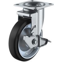 ユーエイ プレート式 自在 キャスター ゴム 車輪径100mm ストッパー付き Jタイプ RJ2-S型 取付寸法71×71(68×68) | 機械工具のラプラス