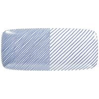 白山陶器 長焼皿 青 重ね縞 (約)25×11cm KASANEJIMA 波佐見焼 日本製 | 気まぐれサンタ