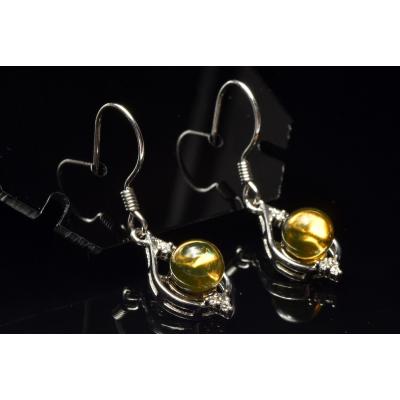 Silver925◇メキシコ産 ブルーアンバー琥珀 6mm イヤリング _PRG2496-2 