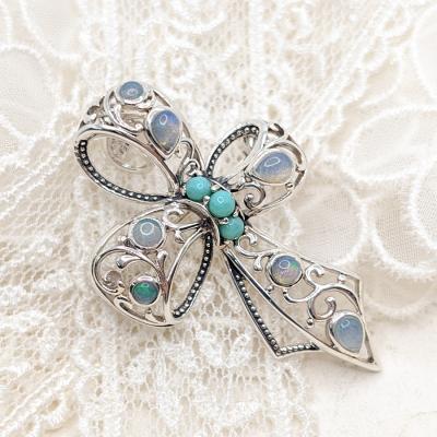 未使用品 碌山 天然ムーンストーン オパール シルバー ブローチ