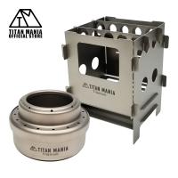 TITAN MANIA チタンマニア アルコールストーブ 風防兼焚き火台 セット チタン製 超軽量 折りたたみ式 コンパクト ポケットストーブ ウッドストーブ コンロ
