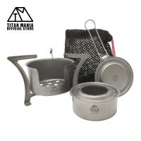 TITAN MANIA チタンマニア アルコールストーブ ver2 五徳 セット チタン製 軽量 頑丈 シングルコンロ コンパクト ポータブル キャンプ 収納袋付き