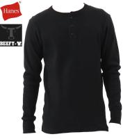 Hanes ヘインズ ビーフィー サーマルヘンリーネックロングスリーブTシャツ BEEFY-T HM4-S104 ブラック | リブラセレクトストアヤフー店