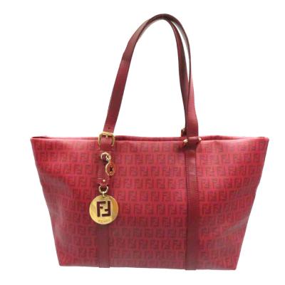 FENDI ズッキーノ レザー キャンバス トートバッグ レッド 極美品 FENDI キャンバス トートバッグ ズッキーノ ファスナー