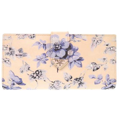 レア美品✨プラダ♡チェーンウォレットフラップ長財布　シルバー金具花柄グレーミント クレイサス 長財布 フラップ 花柄 ロゴプレート 小銭入れあり