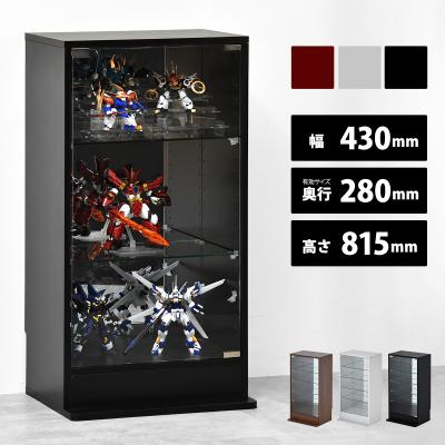 ガラスディスプレイキャビネットコレクションシェルフ 5段 高さ調節可能 ブラック 不二貿易（Fuji Boeki） ディスプレイラック 幅80cm 5段 背面ミラー 脚